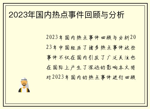 2023年国内热点事件回顾与分析